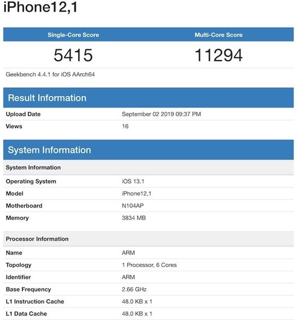 iPhone 11 跑分洩漏圖曝光，GeekBench 測試 A13 性能提升12.7%